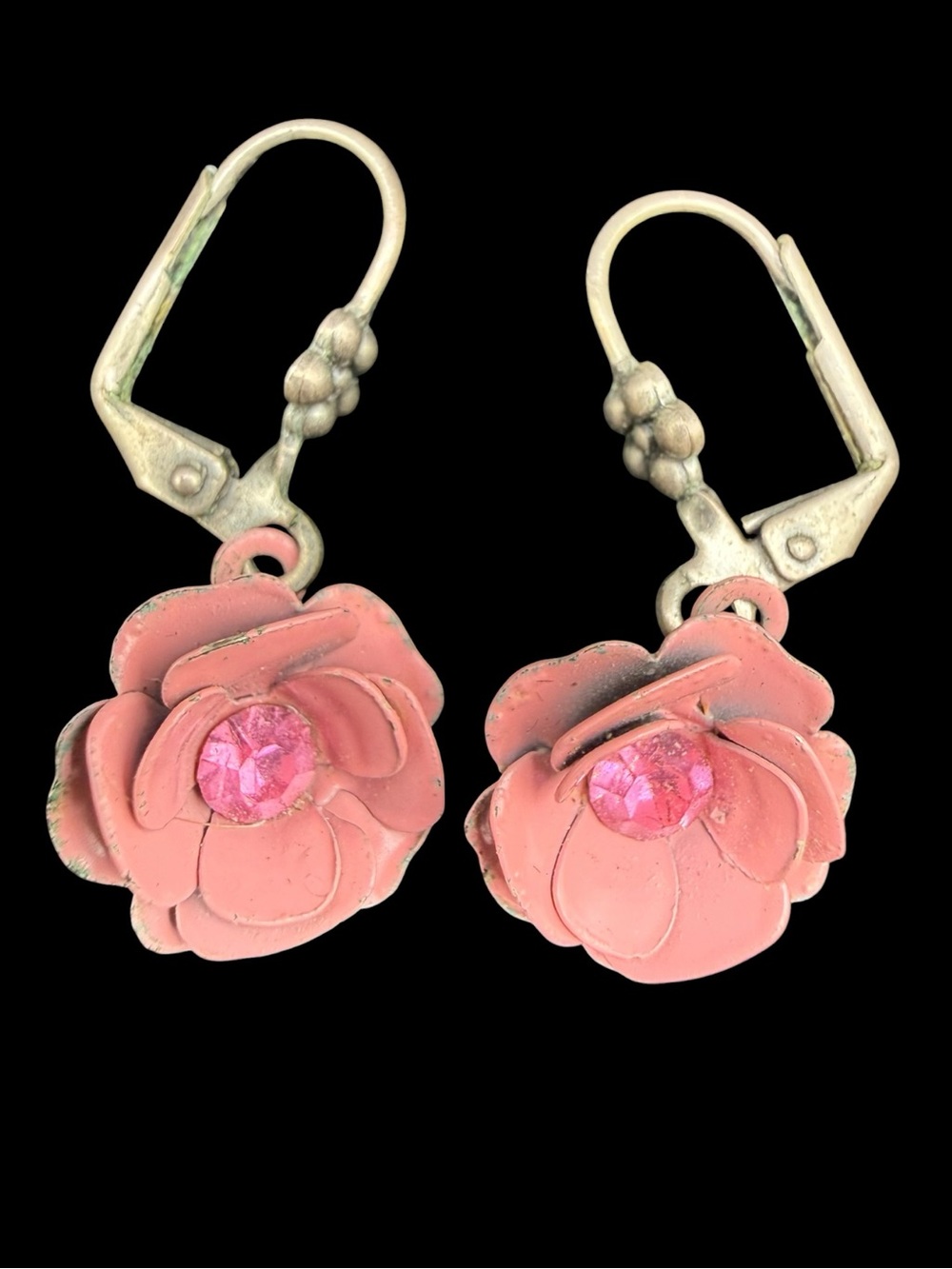 Vintage Dainty Pink Flower Drop Earrings rhinestone